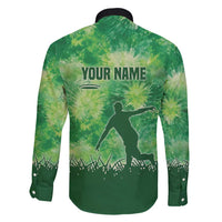 Custom Disc Golf Family Matching Off Shoulder Short Dress and Hawaiian Shirt with Green Tie Dye Basket and Player Silhouette - Wonder Print Shop