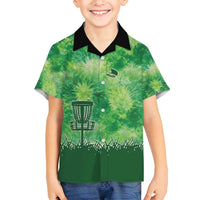Custom Disc Golf Family Matching Off Shoulder Short Dress and Hawaiian Shirt with Green Tie Dye Basket and Player Silhouette - Wonder Print Shop