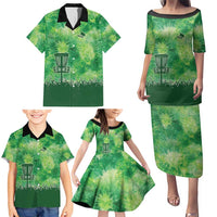 Custom Disc Golf Family Matching Puletasi and Hawaiian Shirt with Green Tie Dye Basket and Player Silhouette - Wonder Print Shop