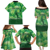 Custom Disc Golf Family Matching Puletasi and Hawaiian Shirt with Green Tie Dye Basket and Player Silhouette - Wonder Print Shop