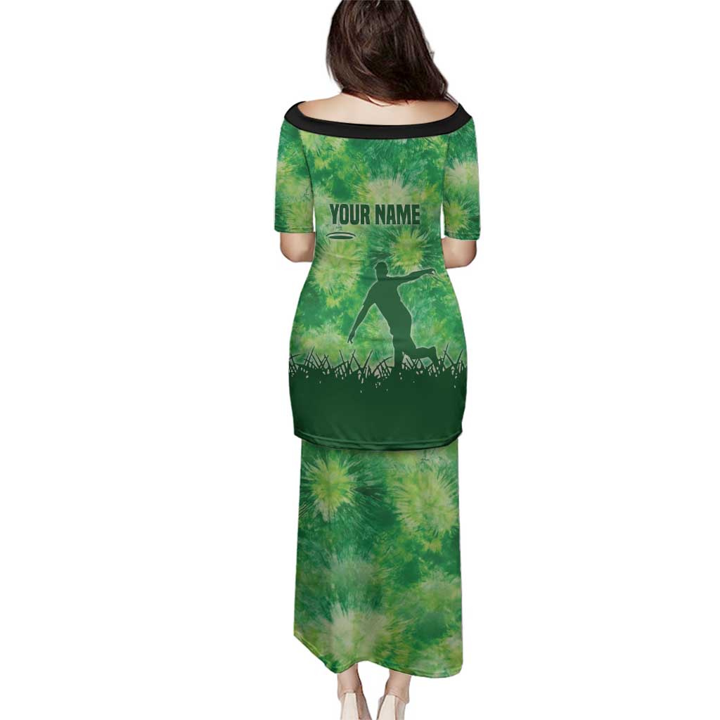 Custom Disc Golf Family Matching Puletasi and Hawaiian Shirt with Green Tie Dye Basket and Player Silhouette - Wonder Print Shop