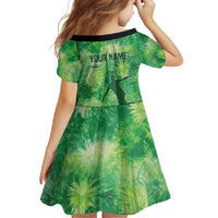 Custom Disc Golf Family Matching Short Sleeve Bodycon Dress and Hawaiian Shirt with Green Tie Dye Basket and Player Silhouette - Wonder Print Shop