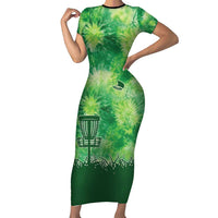 Custom Disc Golf Family Matching Short Sleeve Bodycon Dress and Hawaiian Shirt with Green Tie Dye Basket and Player Silhouette - Wonder Print Shop