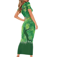 Custom Disc Golf Family Matching Short Sleeve Bodycon Dress and Hawaiian Shirt with Green Tie Dye Basket and Player Silhouette - Wonder Print Shop