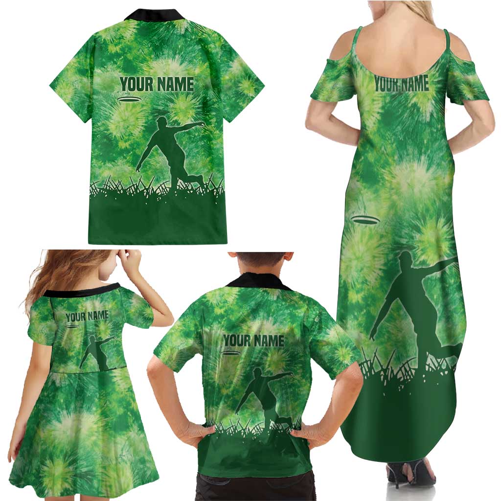 Custom Disc Golf Family Matching Summer Maxi Dress and Hawaiian Shirt with Green Tie Dye Basket and Player Silhouette - Wonder Print Shop