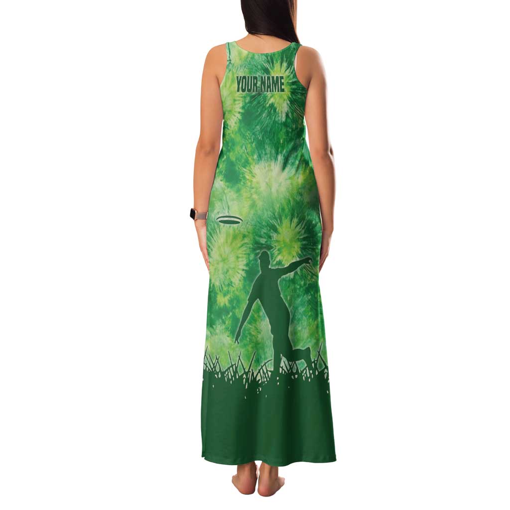 Custom Disc Golf Family Matching Tank Maxi Dress and Hawaiian Shirt with Green Tie Dye Basket and Player Silhouette - Wonder Print Shop