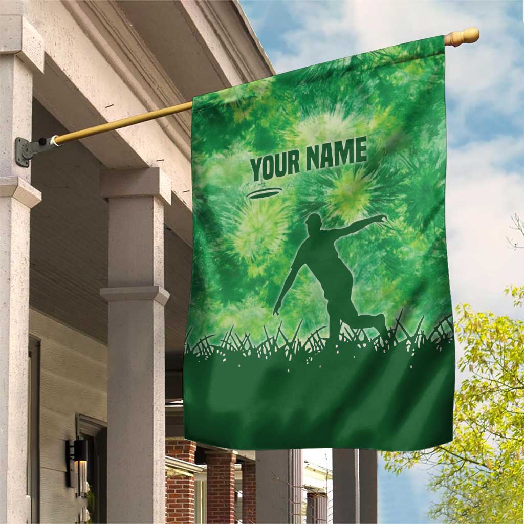 Custom Disc Golf Garden Flag with Green Tie Dye Basket and Player Silhouette - Wonder Print Shop