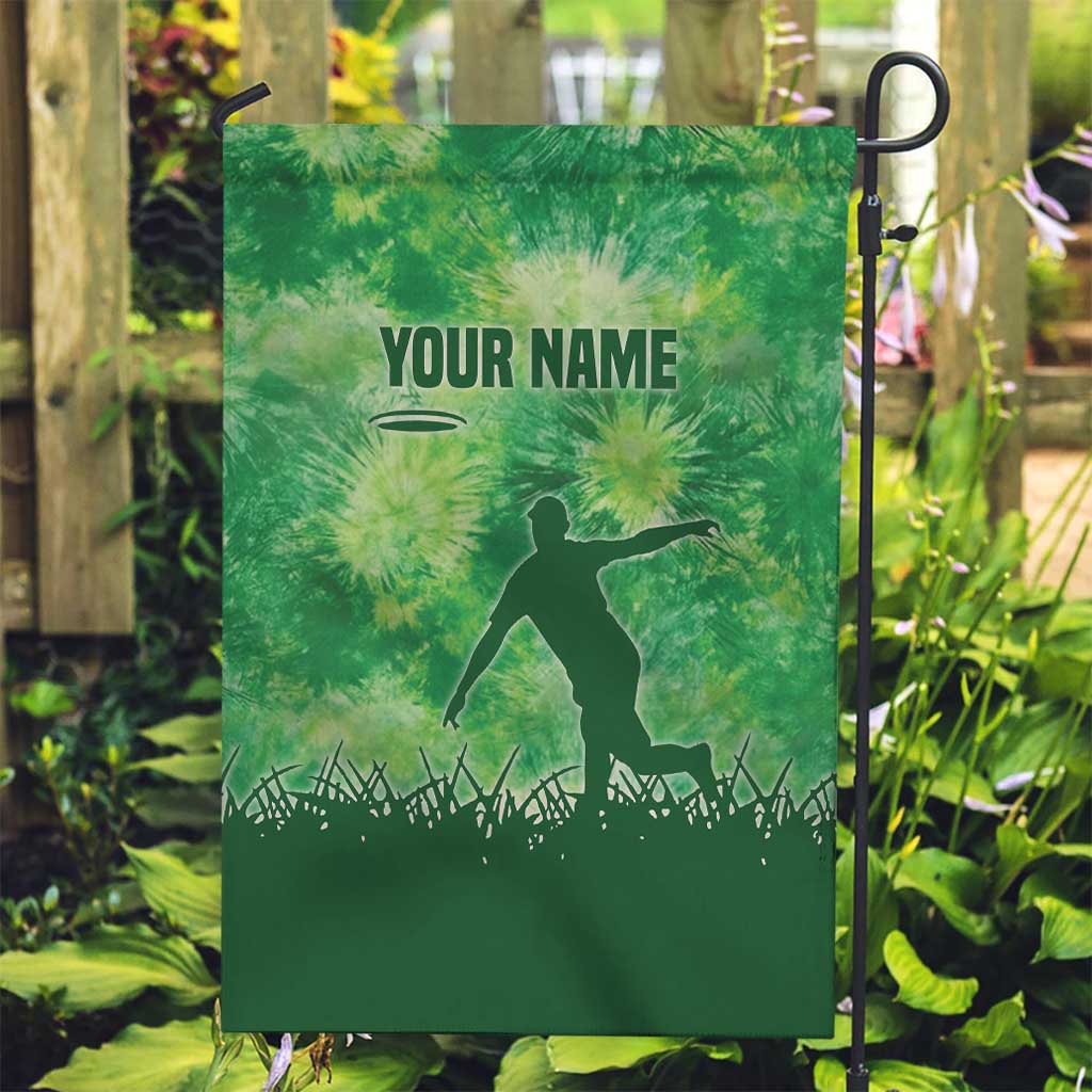Custom Disc Golf Garden Flag with Green Tie Dye Basket and Player Silhouette - Wonder Print Shop