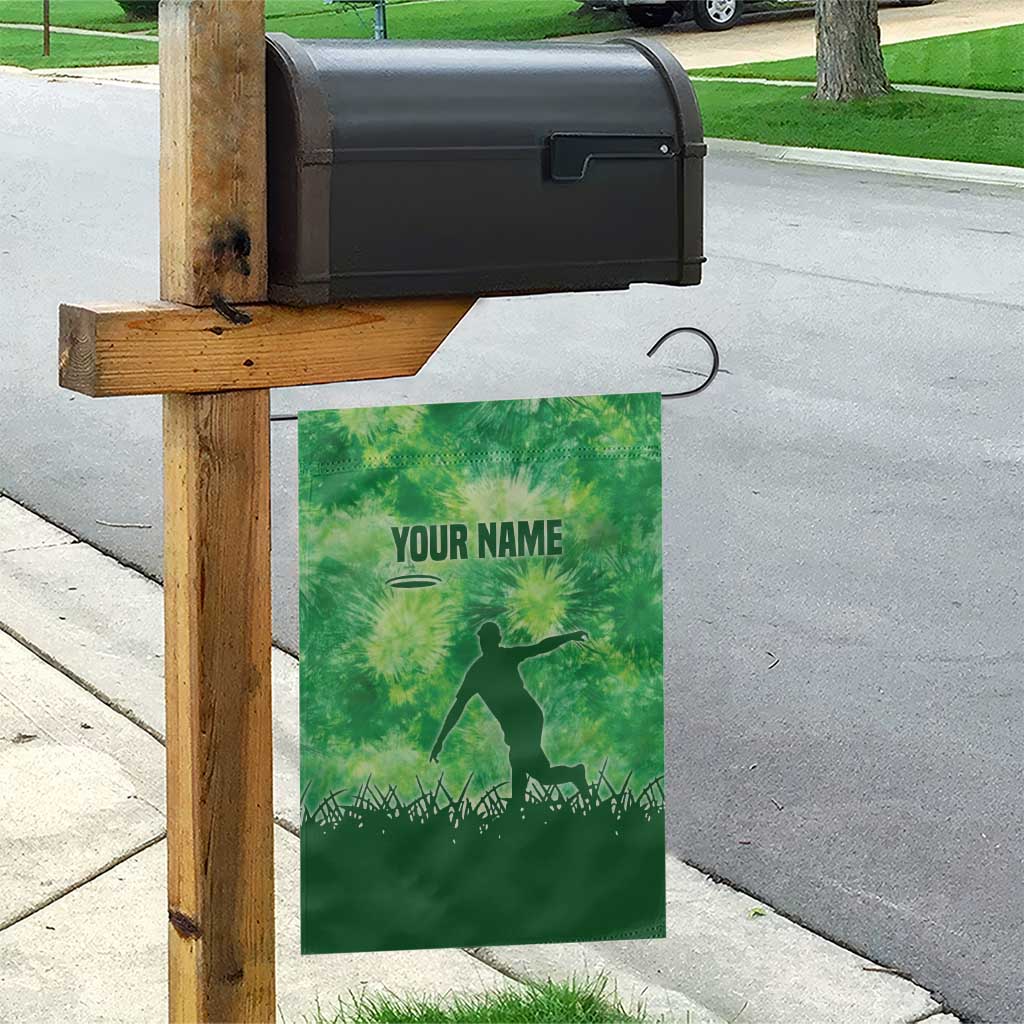 Custom Disc Golf Garden Flag with Green Tie Dye Basket and Player Silhouette - Wonder Print Shop