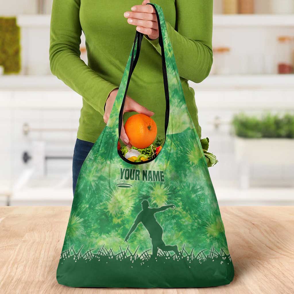 Custom Disc Golf Grocery Bag with Green Tie Dye Basket and Player Silhouette - Wonder Print Shop
