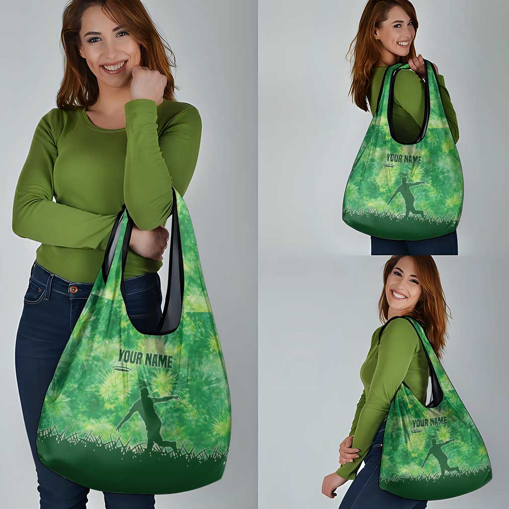 Custom Disc Golf Grocery Bag with Green Tie Dye Basket and Player Silhouette - Wonder Print Shop