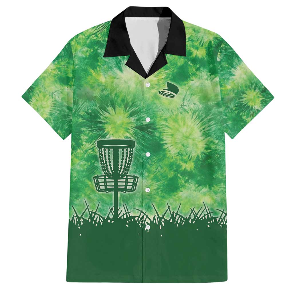 Custom Disc Golf Hawaiian Shirt with Green Tie Dye Basket and Player Silhouette - Wonder Print Shop