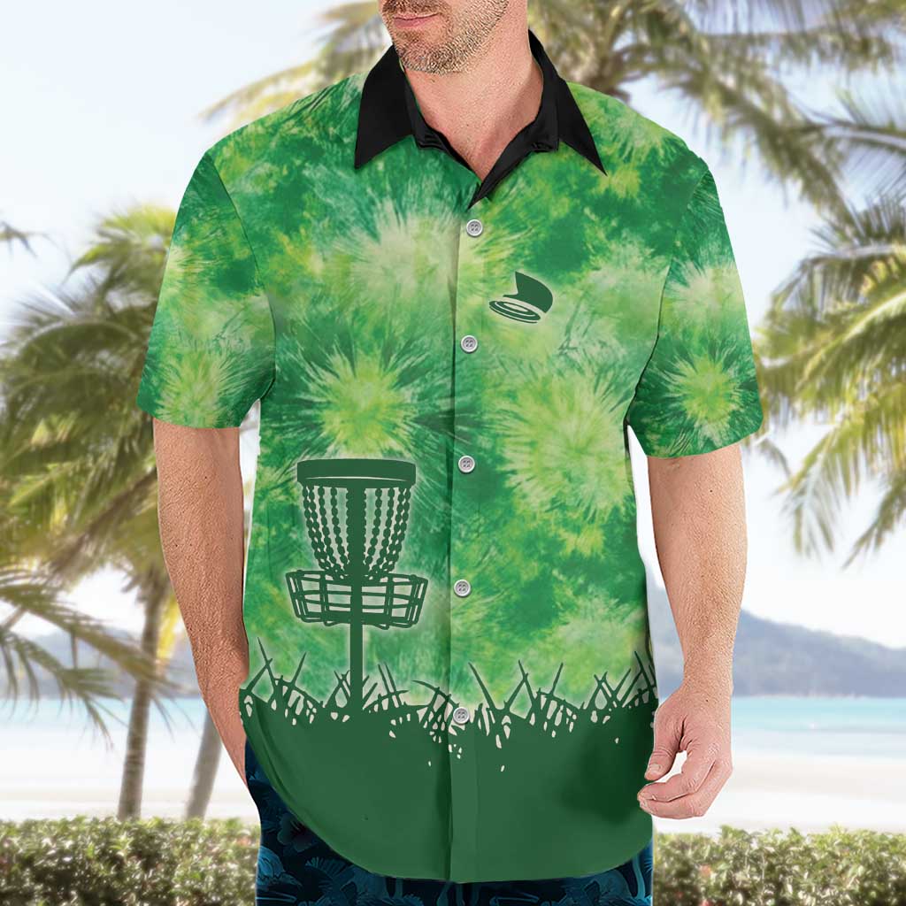 Custom Disc Golf Hawaiian Shirt with Green Tie Dye Basket and Player Silhouette - Wonder Print Shop
