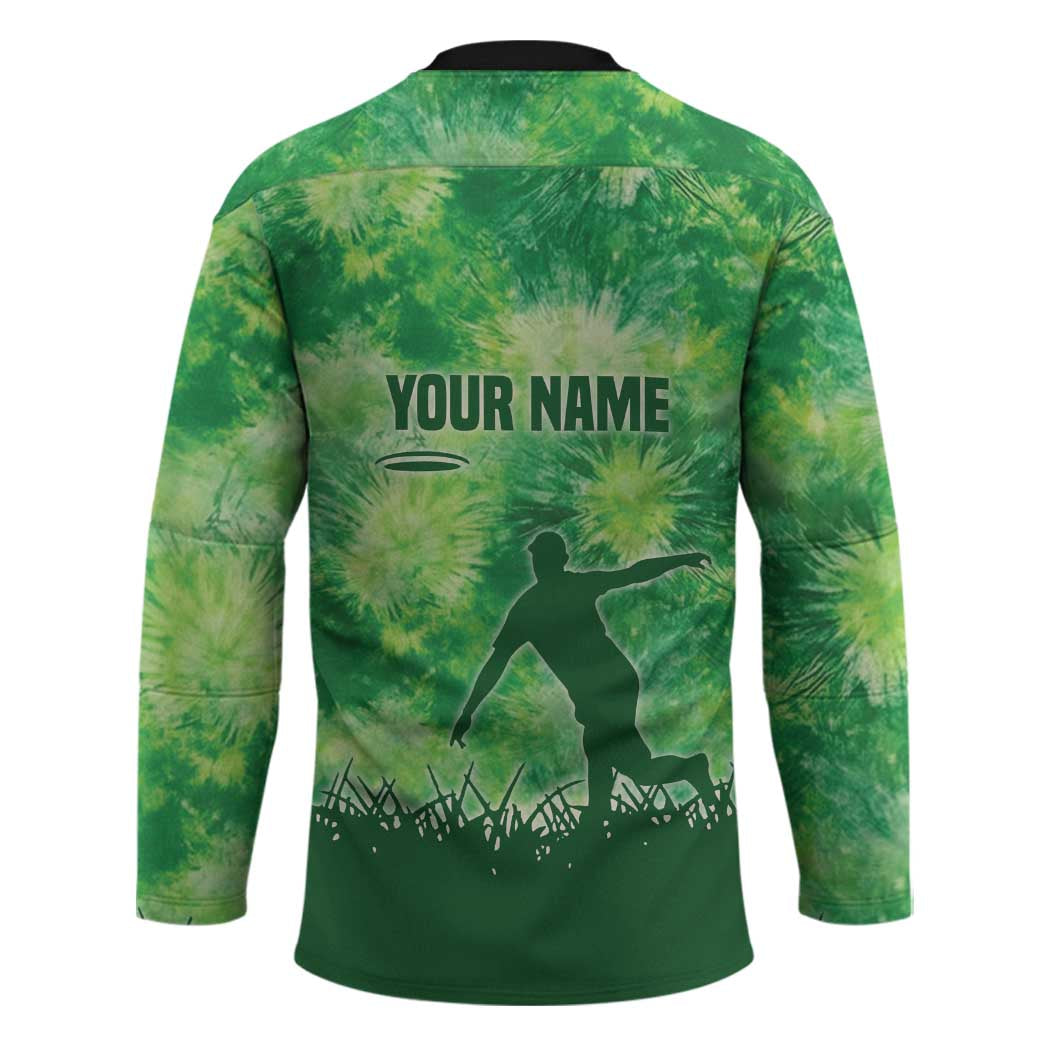 Custom Disc Golf Hockey Jersey with Green Tie Dye Basket and Player Silhouette - Wonder Print Shop