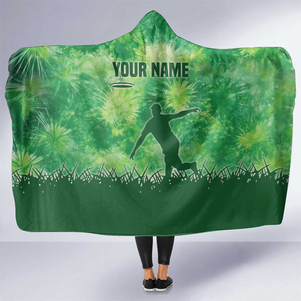 Custom Disc Golf Hooded Blanket with Green Tie Dye Basket and Player Silhouette - Wonder Print Shop