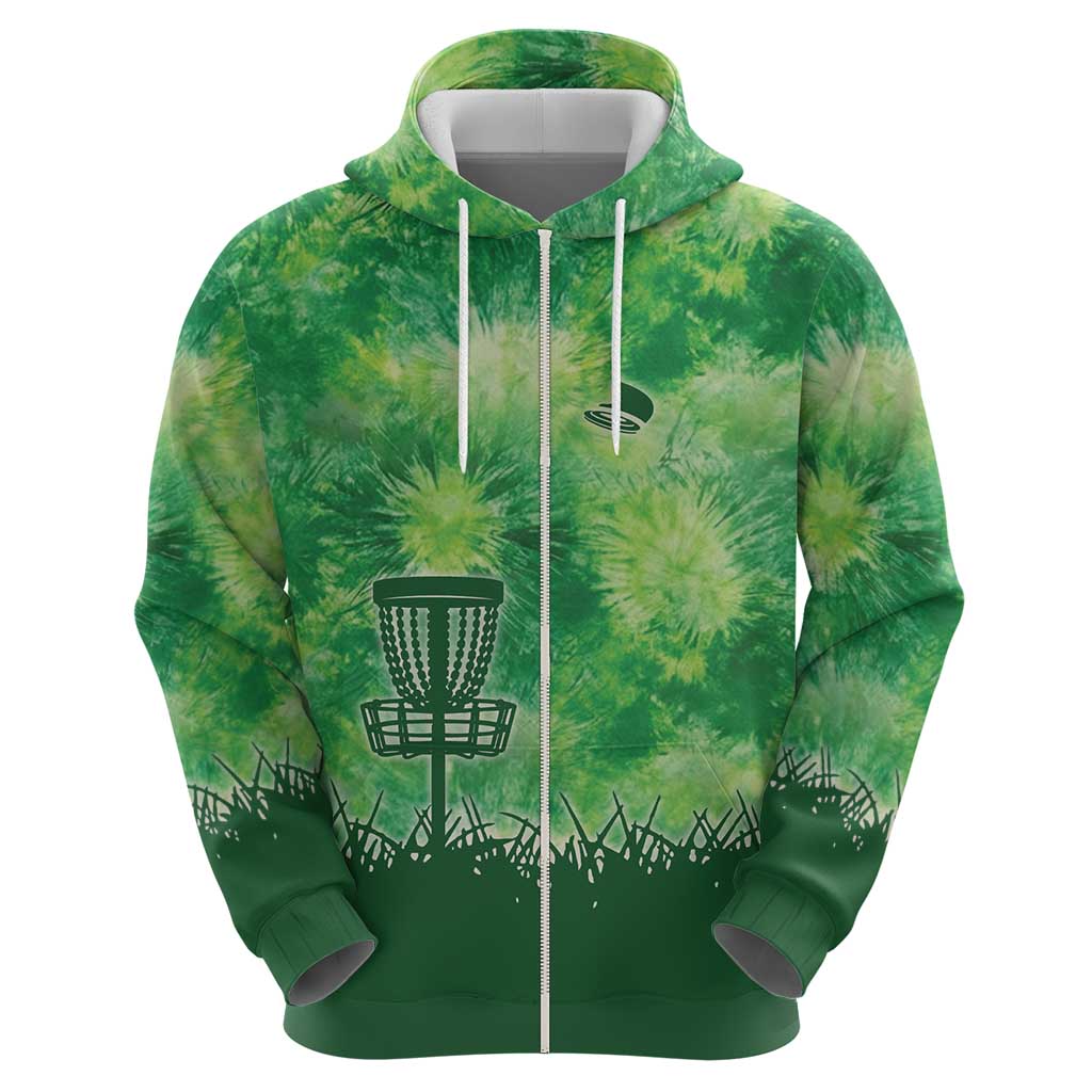 Custom Disc Golf Hoodie with Green Tie Dye Basket and Player Silhouette - Wonder Print Shop