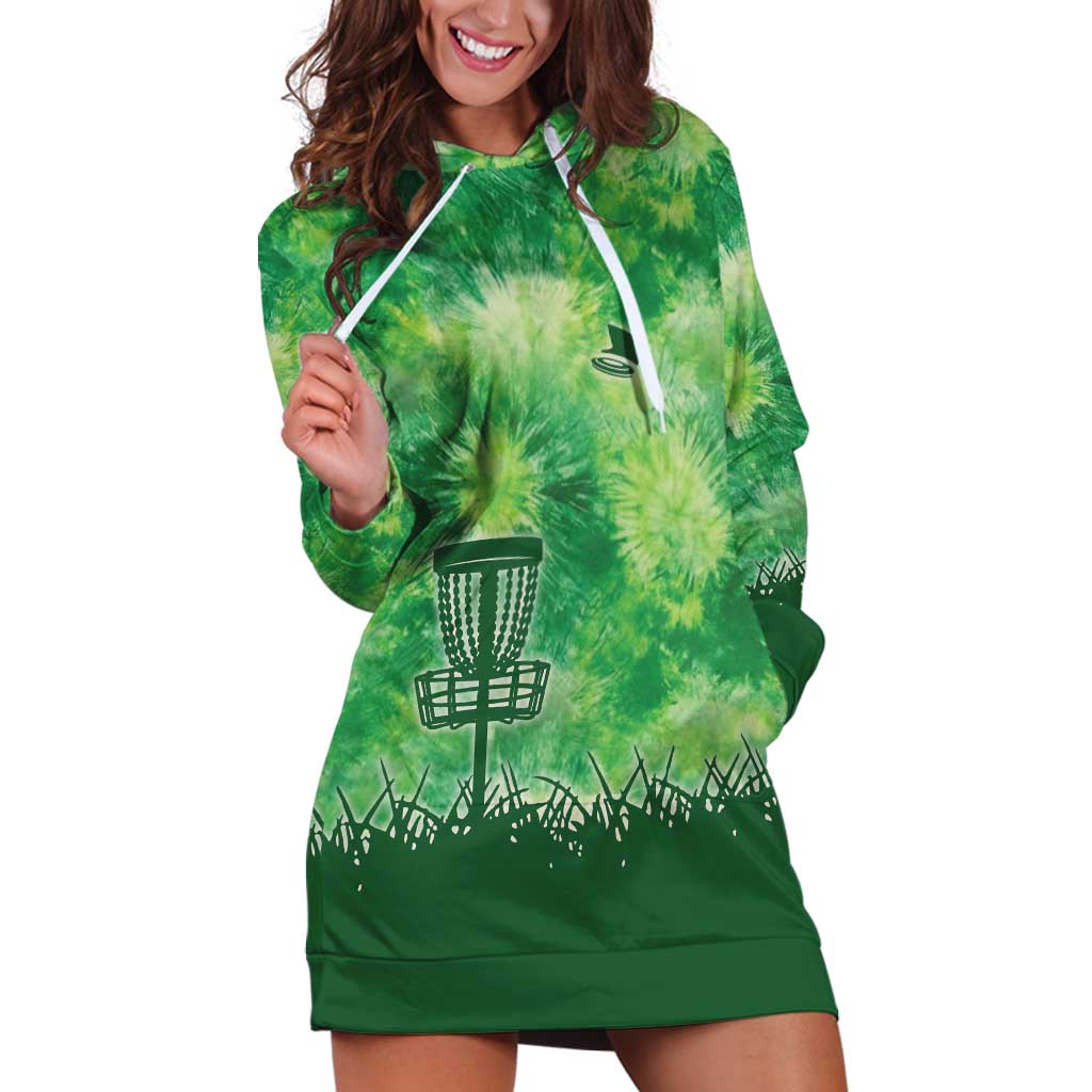 Custom Disc Golf Hoodie Dress with Green Tie Dye Basket and Player Silhouette - Wonder Print Shop