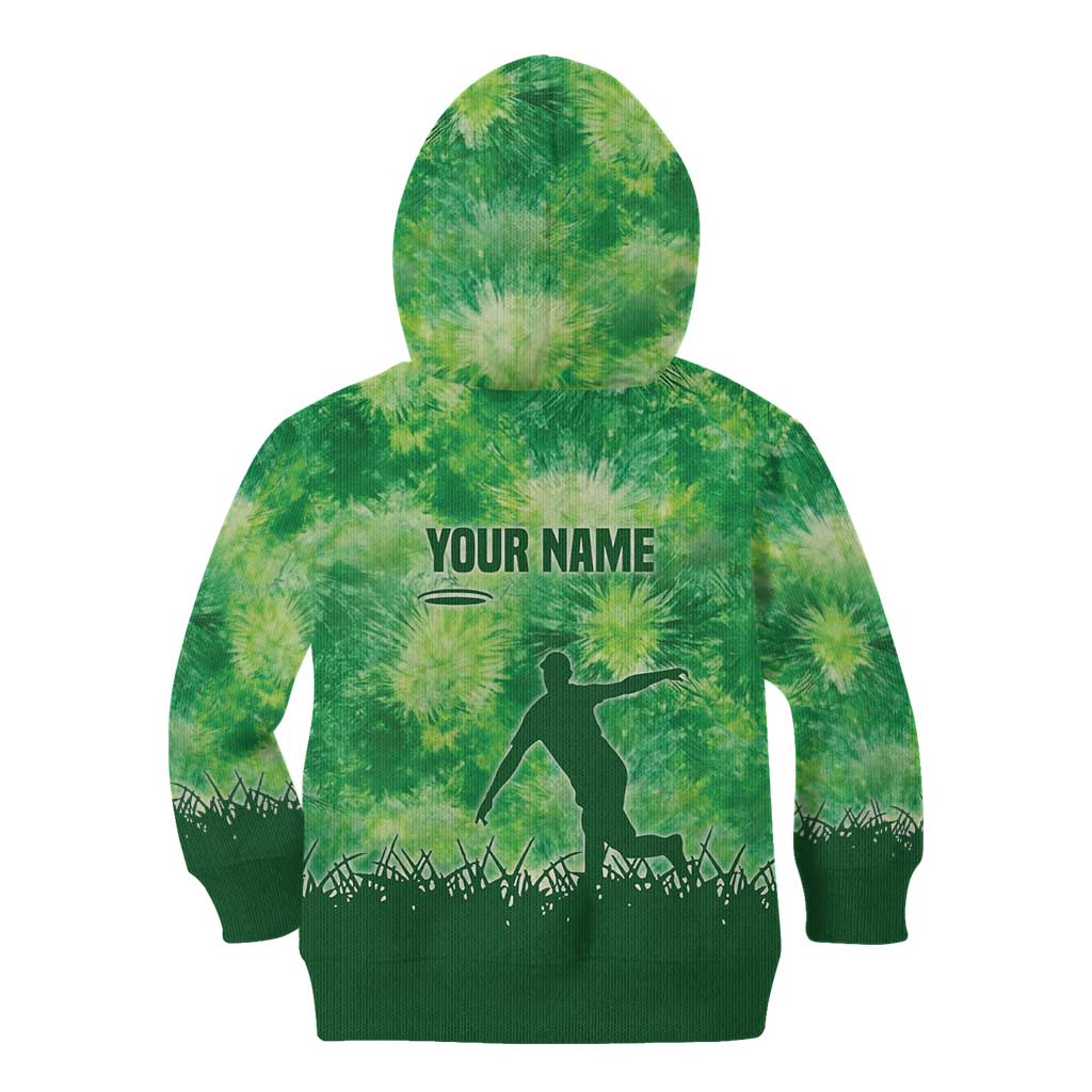 Custom Disc Golf Kid Hoodie with Green Tie Dye Basket and Player Silhouette - Wonder Print Shop