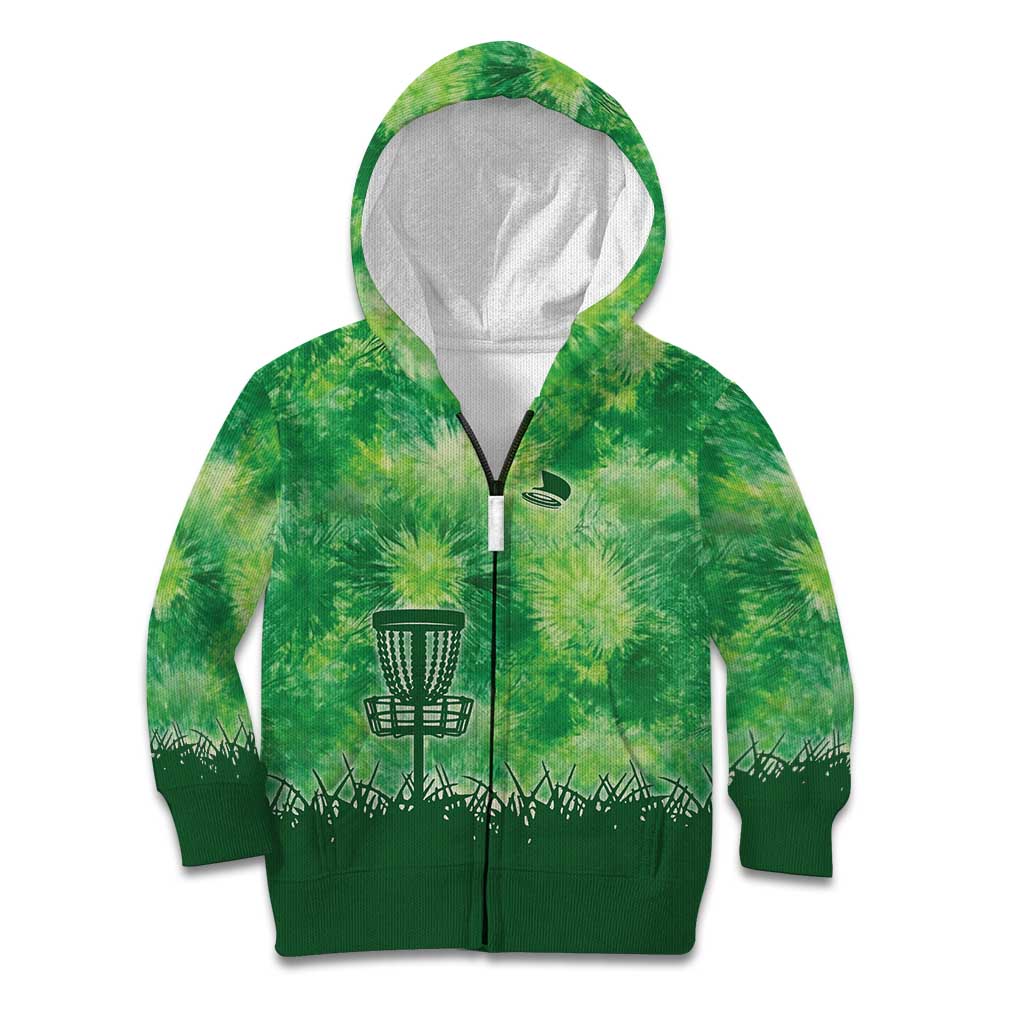 Custom Disc Golf Kid Hoodie with Green Tie Dye Basket and Player Silhouette - Wonder Print Shop
