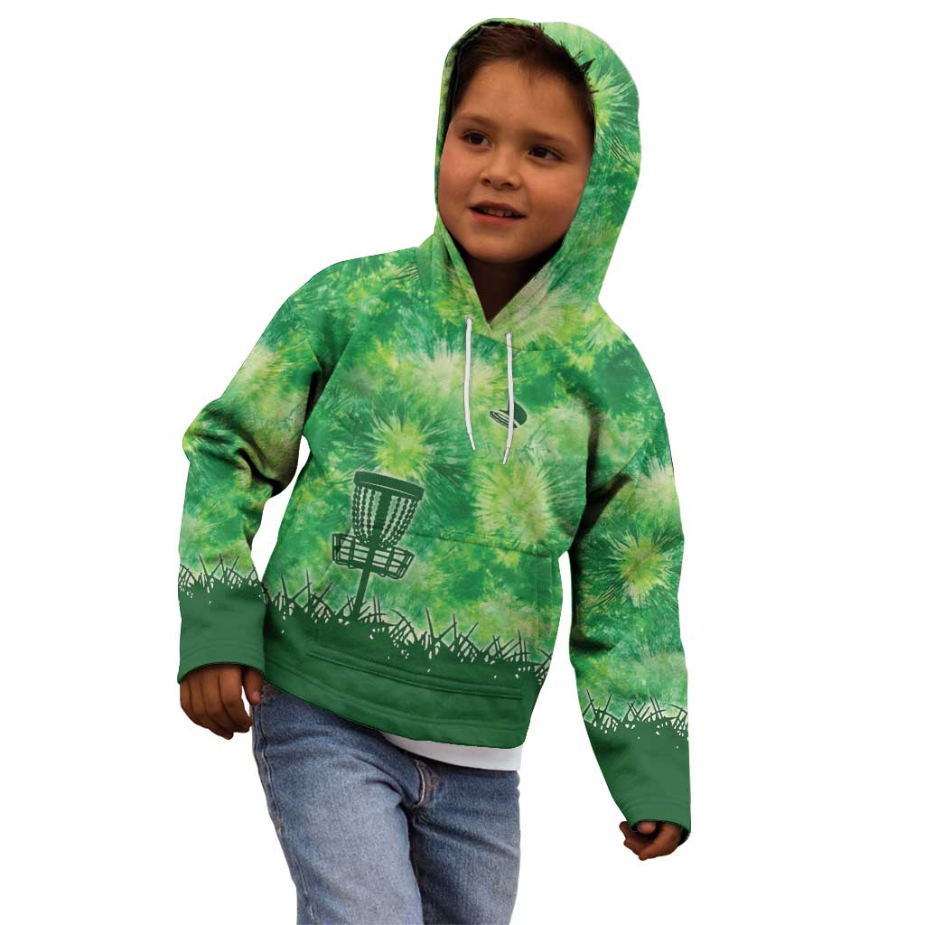 Custom Disc Golf Kid Hoodie with Green Tie Dye Basket and Player Silhouette - Wonder Print Shop