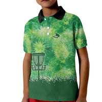 Custom Disc Golf Kid Polo Shirt with Green Tie Dye Basket and Player Silhouette - Wonder Print Shop