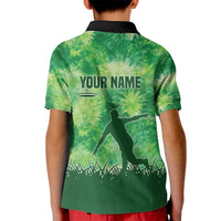 Custom Disc Golf Kid Polo Shirt with Green Tie Dye Basket and Player Silhouette - Wonder Print Shop