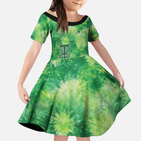Custom Disc Golf Kid Short Sleeve Dress with Green Tie Dye Basket and Player Silhouette - Wonder Print Shop