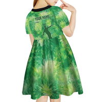Custom Disc Golf Kid Short Sleeve Dress with Green Tie Dye Basket and Player Silhouette - Wonder Print Shop