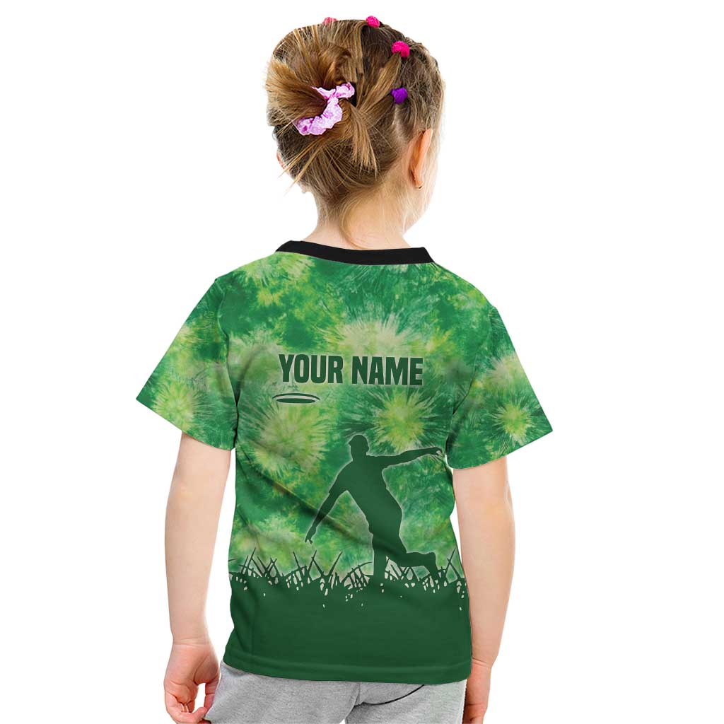 Custom Disc Golf Kid T Shirt with Green Tie Dye Basket and Player Silhouette - Wonder Print Shop
