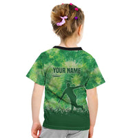Custom Disc Golf Kid T Shirt with Green Tie Dye Basket and Player Silhouette - Wonder Print Shop