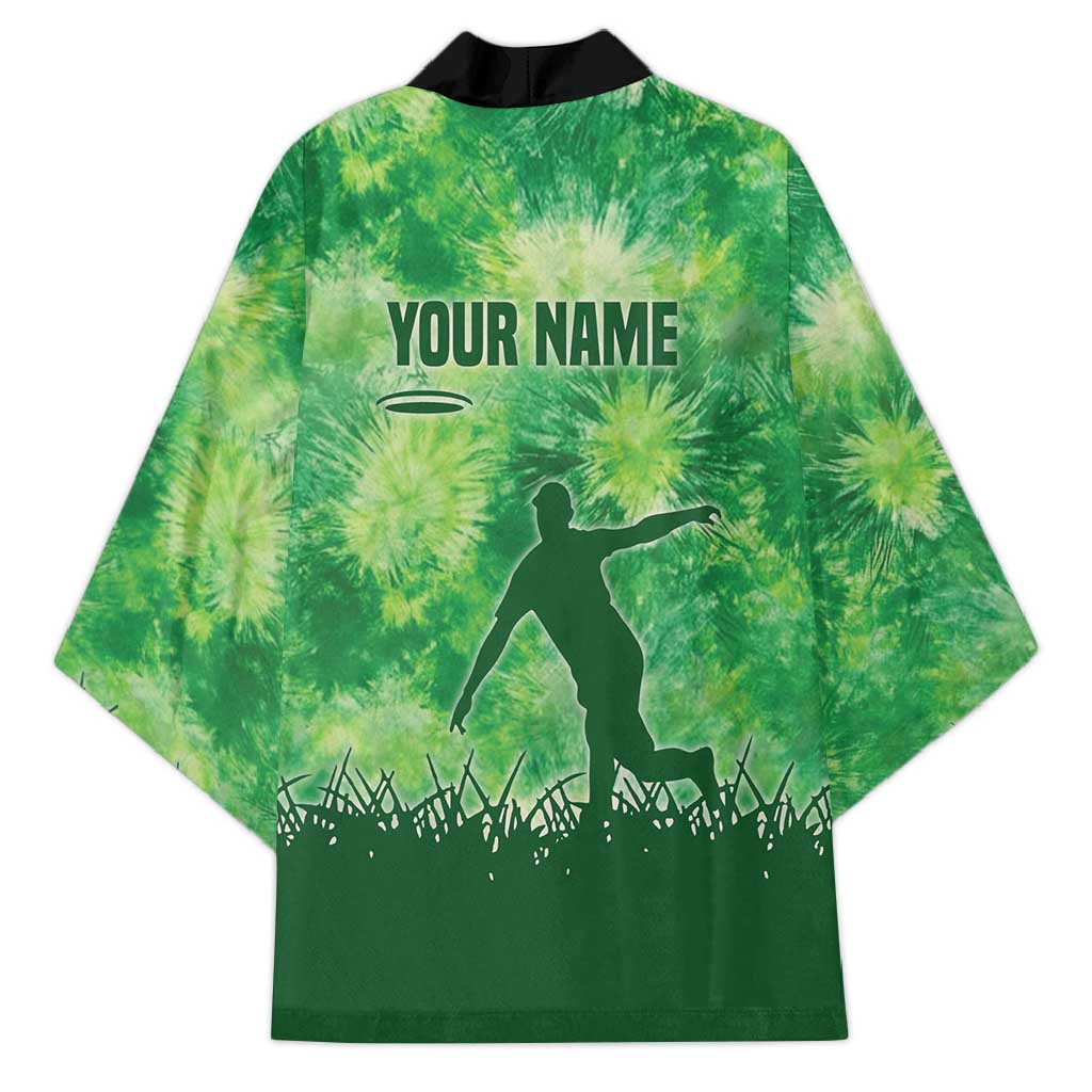 Custom Disc Golf Kimono with Green Tie Dye Basket and Player Silhouette - Wonder Print Shop