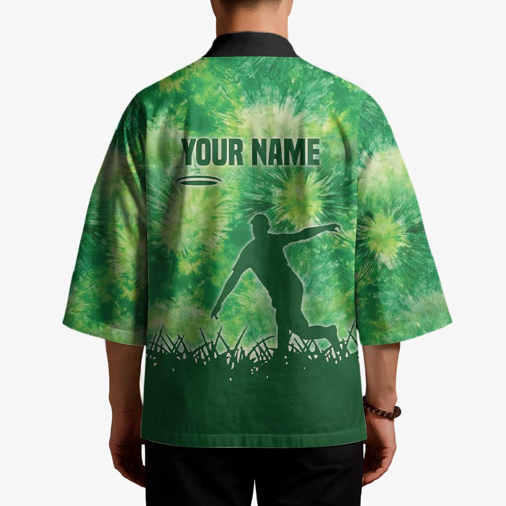 Custom Disc Golf Kimono with Green Tie Dye Basket and Player Silhouette - Wonder Print Shop
