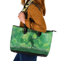 Custom Disc Golf Leather Tote Bag with Green Tie Dye Basket and Player Silhouette - Wonder Print Shop