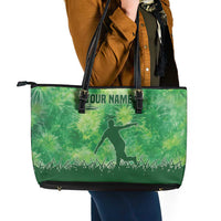 Custom Disc Golf Leather Tote Bag with Green Tie Dye Basket and Player Silhouette - Wonder Print Shop