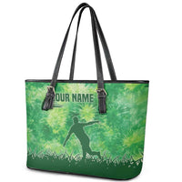 Custom Disc Golf Leather Tote Bag with Green Tie Dye Basket and Player Silhouette - Wonder Print Shop