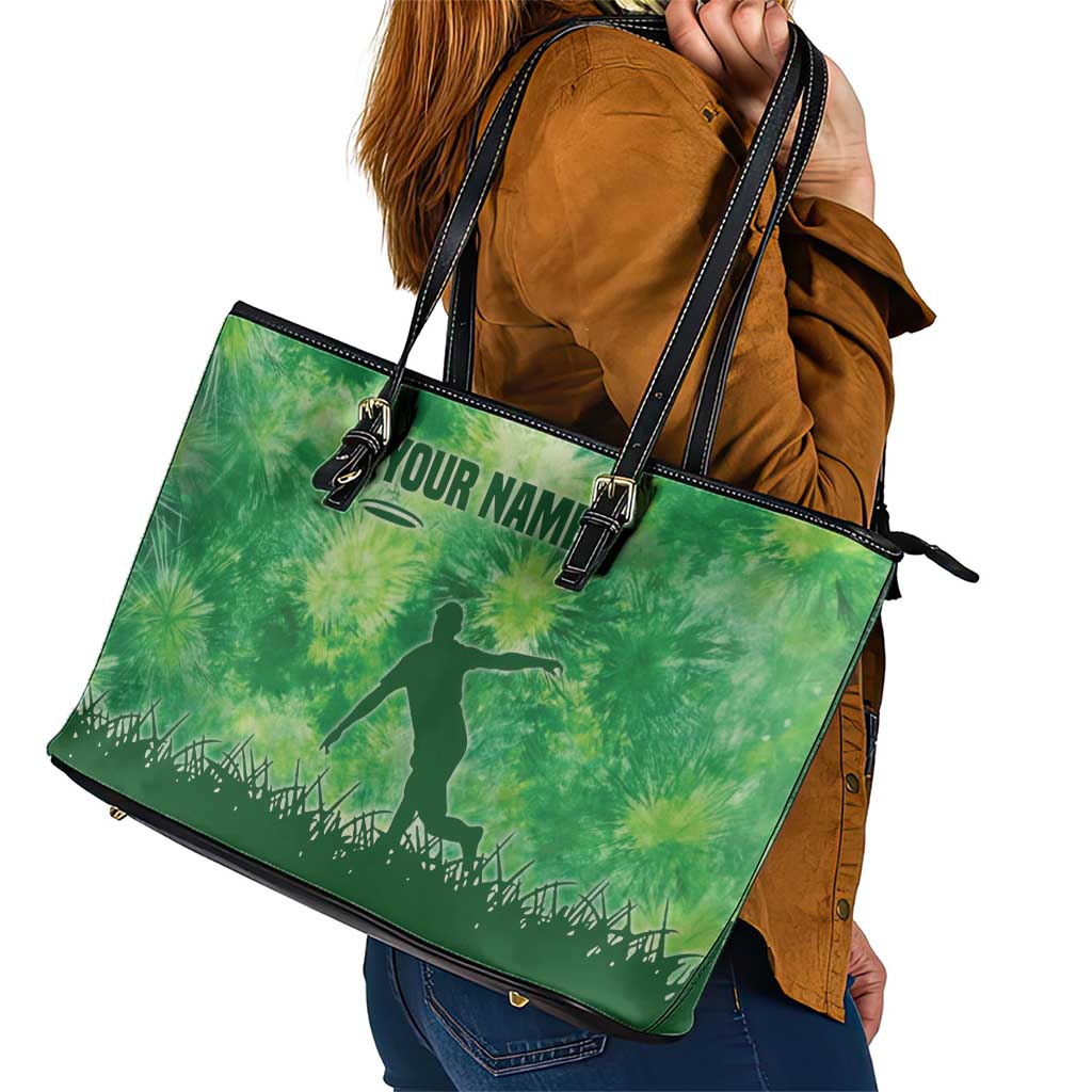 Custom Disc Golf Leather Tote Bag with Green Tie Dye Basket and Player Silhouette - Wonder Print Shop