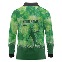 Custom Disc Golf Long Sleeve Polo Shirt with Green Tie Dye Basket and Player Silhouette - Wonder Print Shop