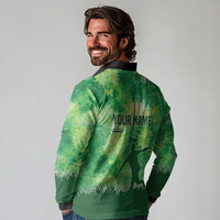 Custom Disc Golf Long Sleeve Polo Shirt with Green Tie Dye Basket and Player Silhouette - Wonder Print Shop