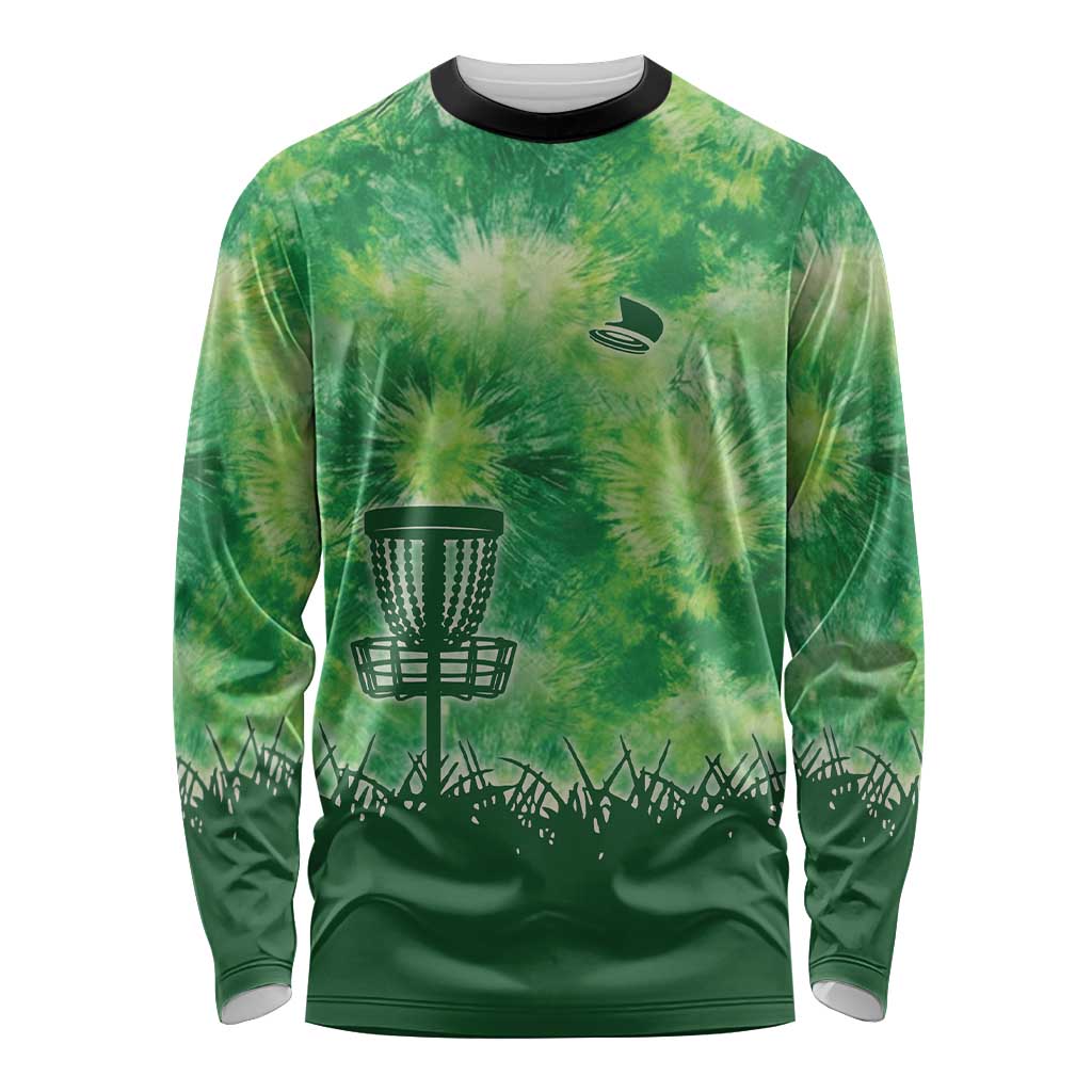 Custom Disc Golf Long Sleeve Shirt with Green Tie Dye Basket and Player Silhouette - Wonder Print Shop