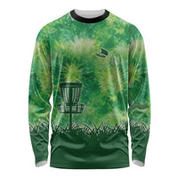 Custom Disc Golf Long Sleeve Shirt with Green Tie Dye Basket and Player Silhouette - Wonder Print Shop