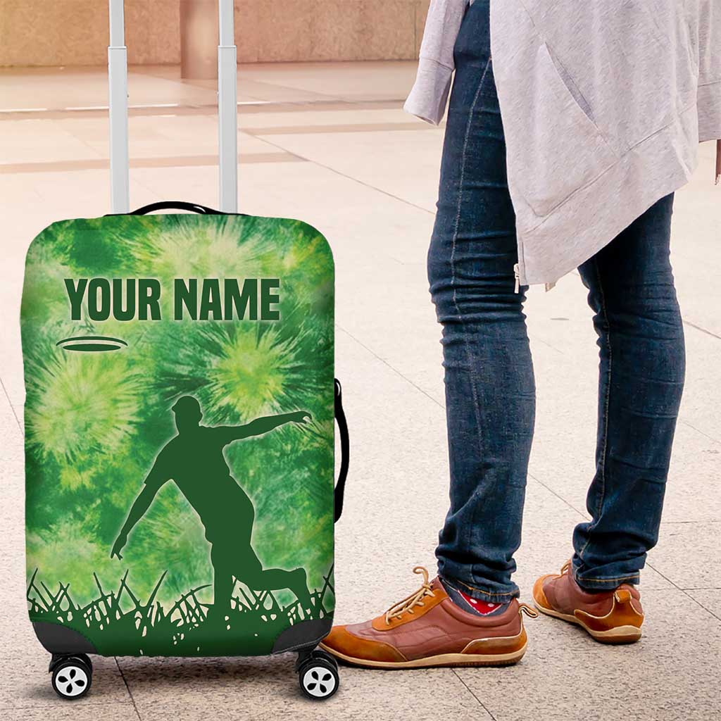 Custom Disc Golf Luggage Cover with Green Tie Dye Basket and Player Silhouette - Wonder Print Shop