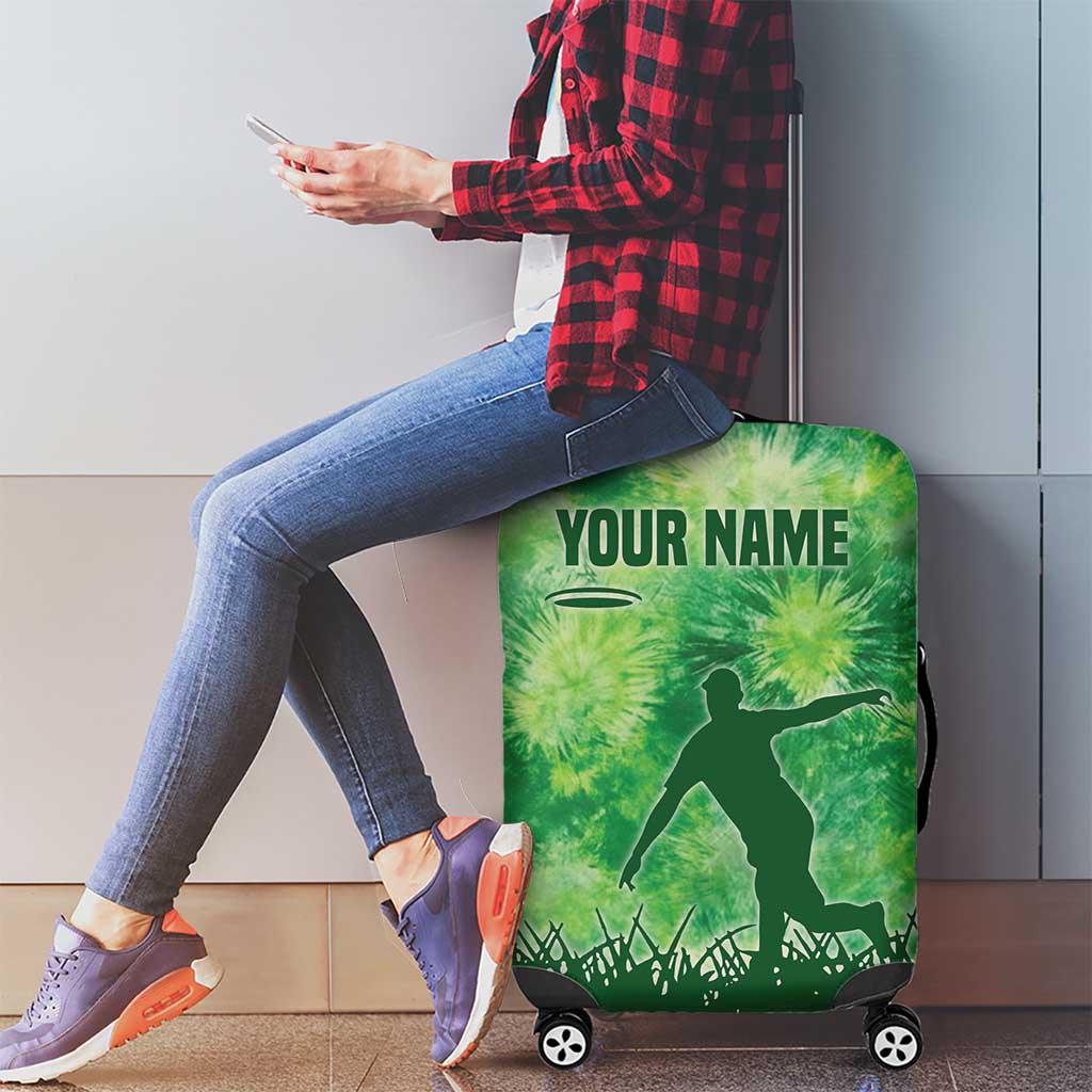 Custom Disc Golf Luggage Cover with Green Tie Dye Basket and Player Silhouette - Wonder Print Shop