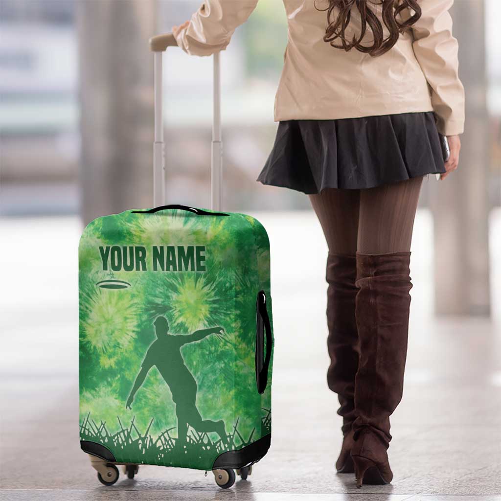 Custom Disc Golf Luggage Cover with Green Tie Dye Basket and Player Silhouette - Wonder Print Shop