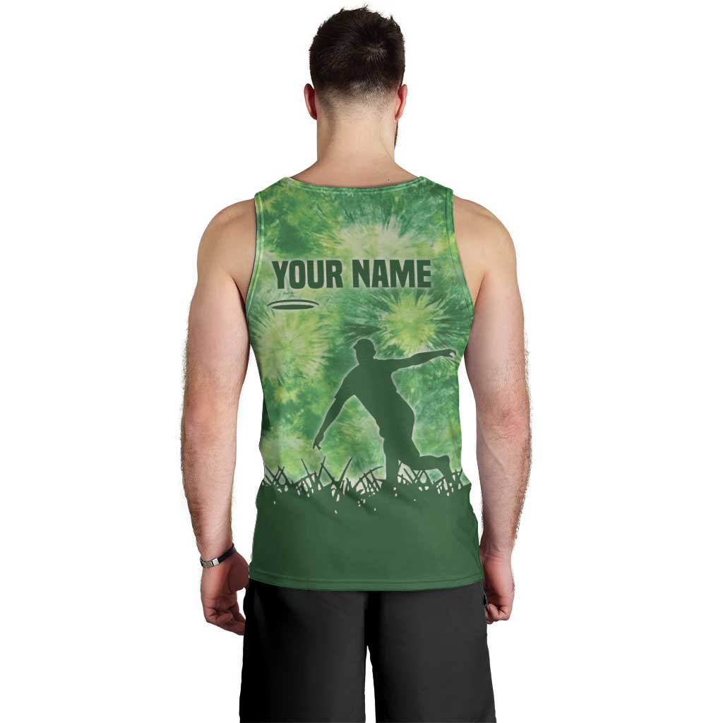 Custom Disc Golf Men Tank Top with Green Tie Dye Basket and Player Silhouette - Wonder Print Shop