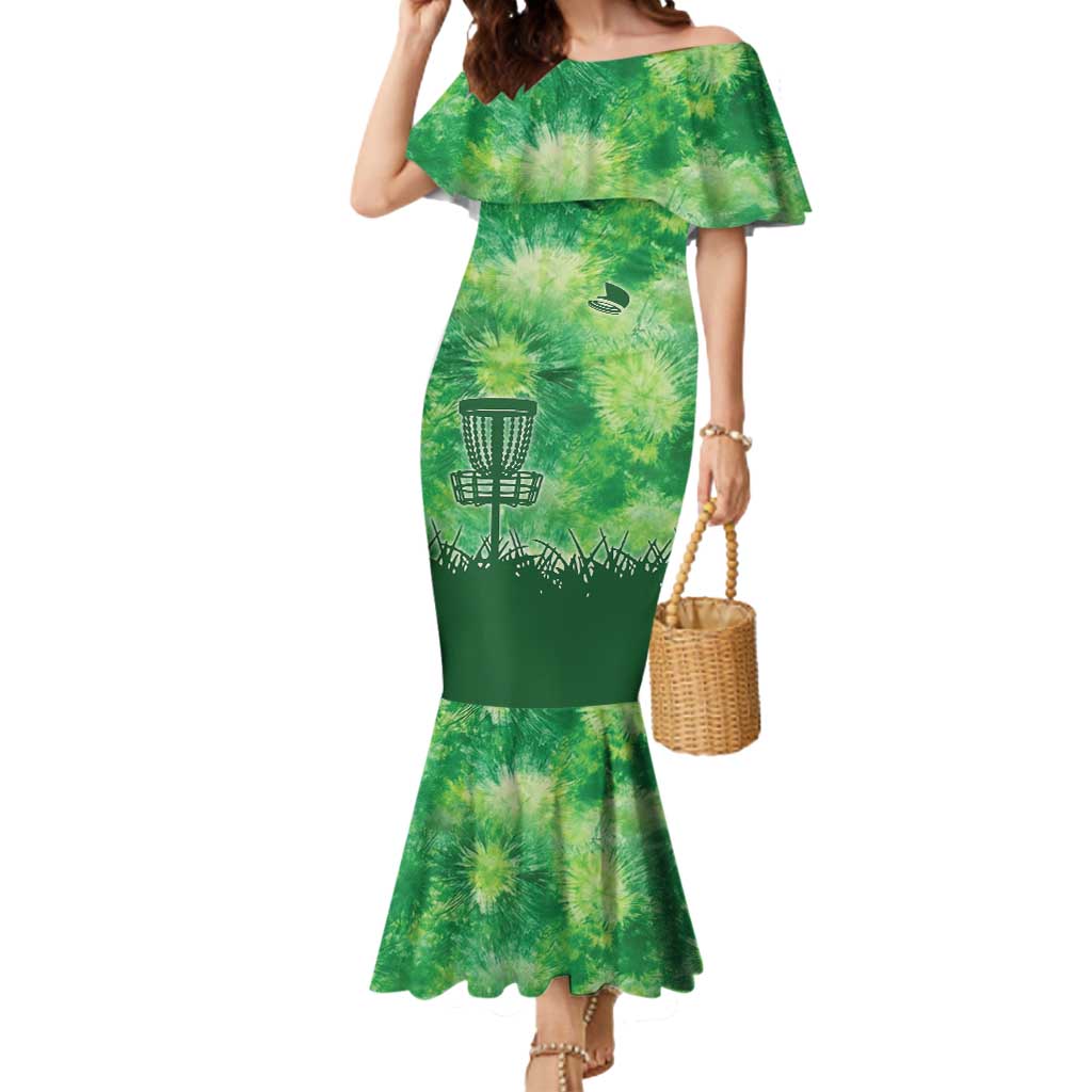 Custom Disc Golf Mermaid Dress with Green Tie Dye Basket and Player Silhouette - Wonder Print Shop