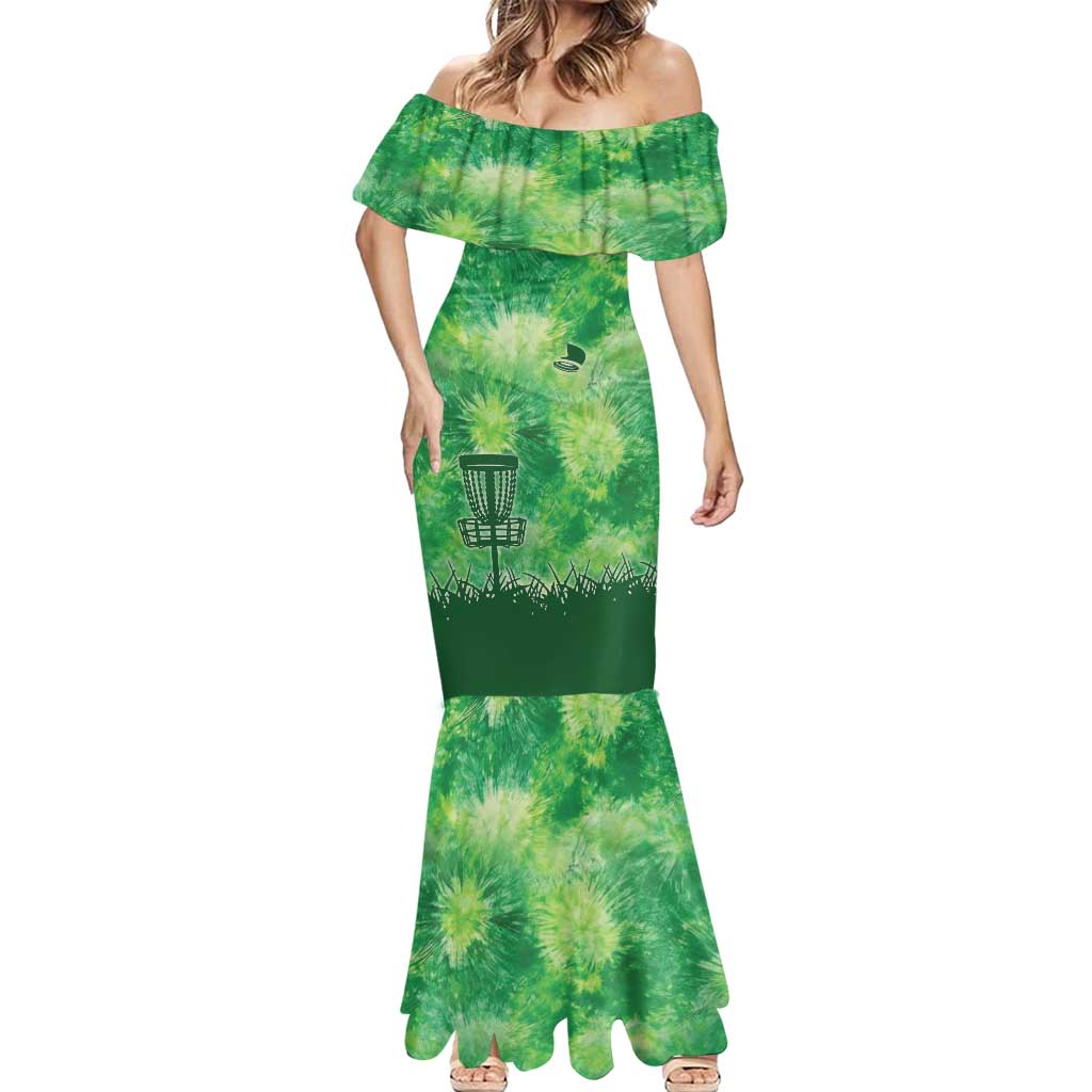 Custom Disc Golf Mermaid Dress with Green Tie Dye Basket and Player Silhouette - Wonder Print Shop