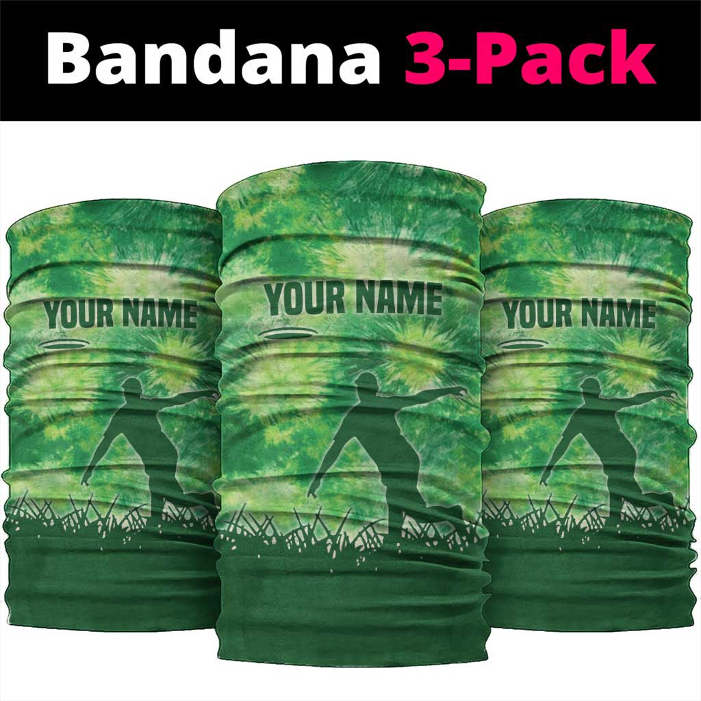 Custom Disc Golf Neck Gaiter with Green Tie Dye Basket and Player Silhouette - Wonder Print Shop