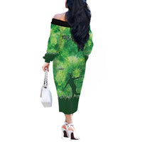 Custom Disc Golf Off The Shoulder Long Sleeve Dress with Green Tie Dye Basket and Player Silhouette - Wonder Print Shop