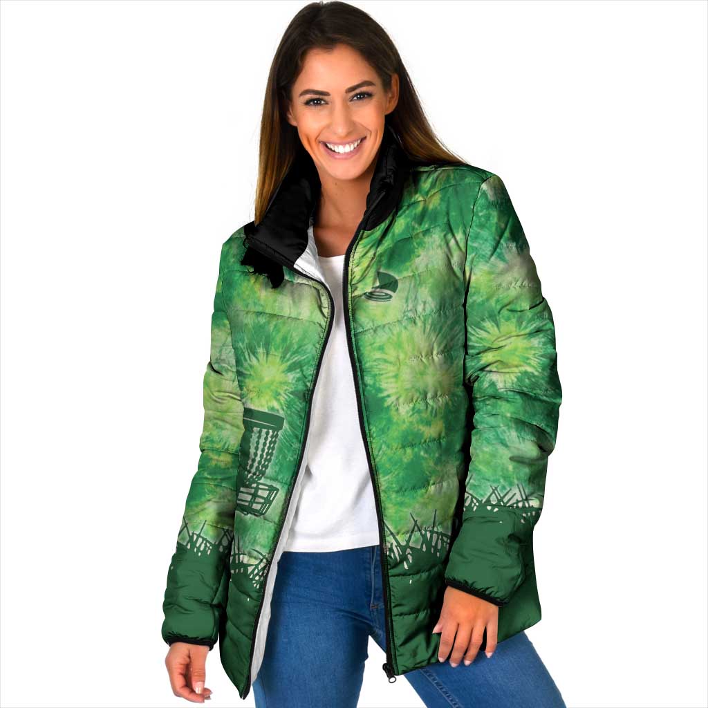 Custom Disc Golf Padded Jacket with Green Tie Dye Basket and Player Silhouette - Wonder Print Shop