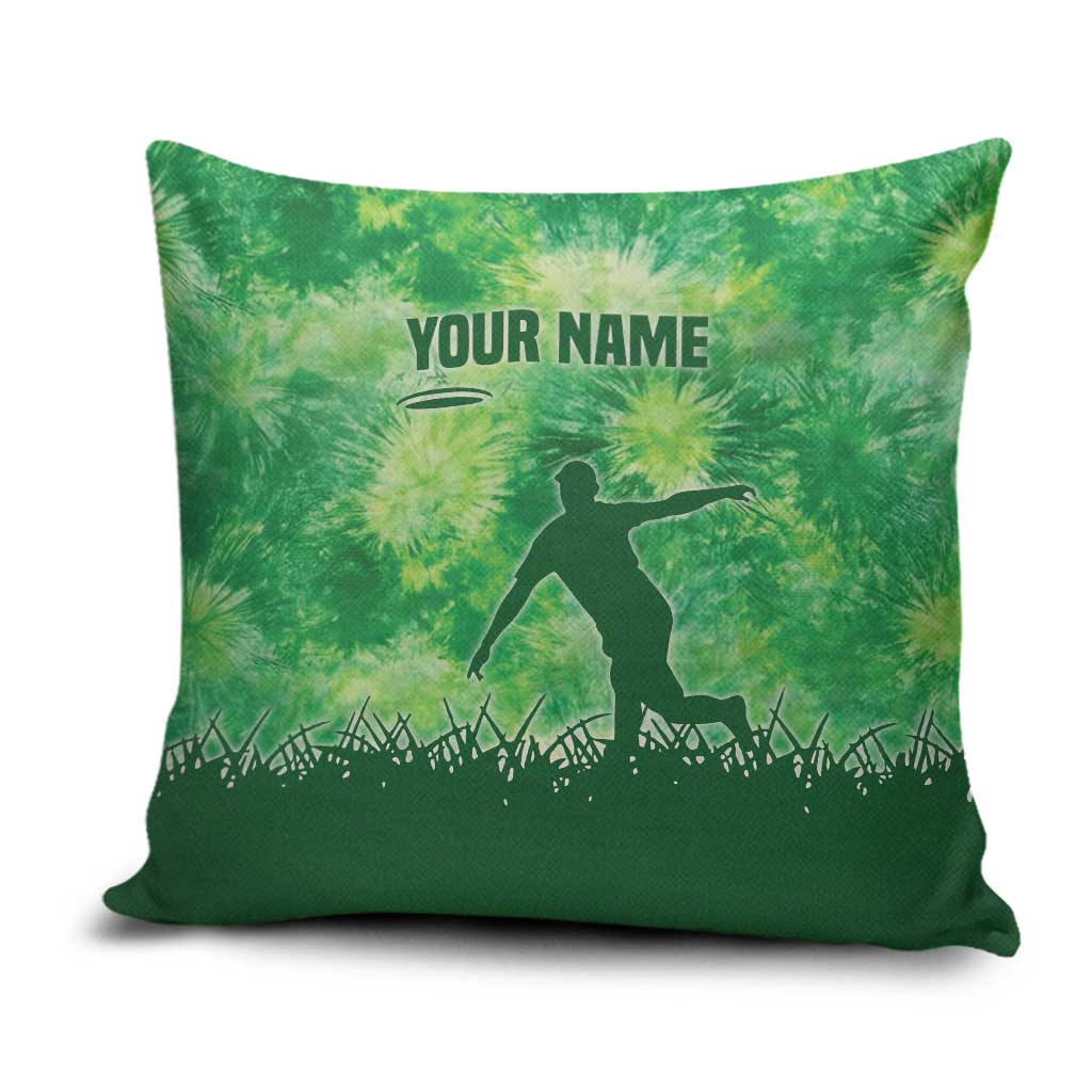 Custom Disc Golf Pillow Cover with Green Tie Dye Basket and Player Silhouette - Wonder Print Shop